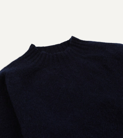 Drake's Navy Brushed Shetland Mock Neck Jumper
