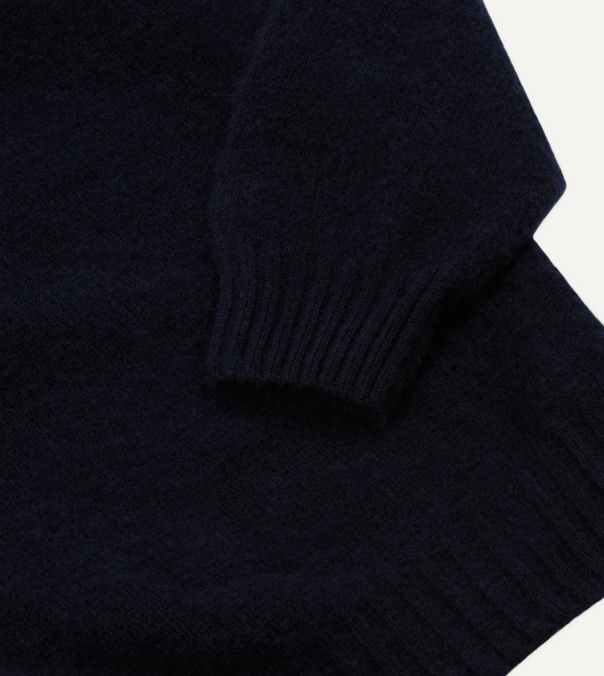Drake's Navy Brushed Shetland Mock Neck Jumper