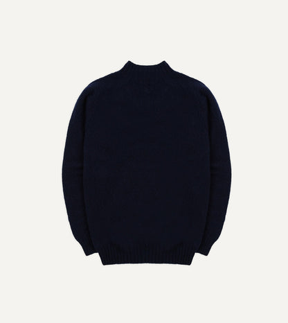 Drake's Navy Brushed Shetland Mock Neck Jumper