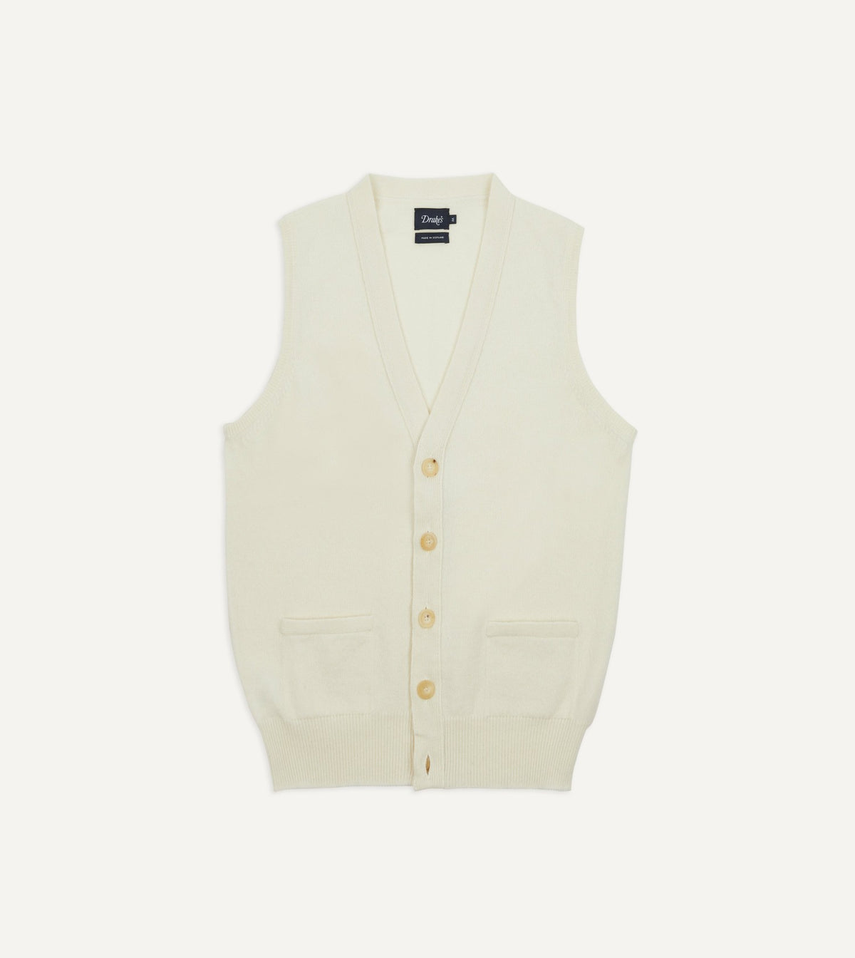 Drake's Ecru Lambswool Sleeveless Cardigan