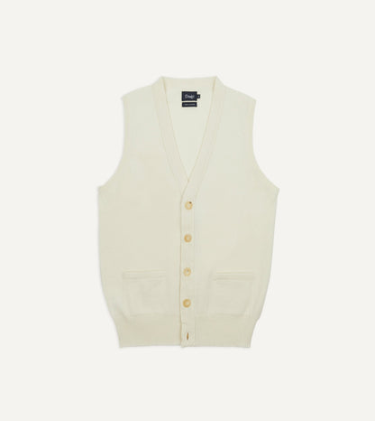 Drake's Ecru Lambswool Sleeveless Cardigan