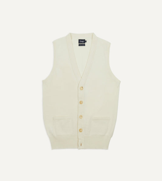 Drake's Ecru Lambswool Sleeveless Cardigan