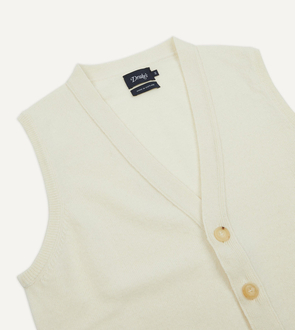 Drake's Ecru Lambswool Sleeveless Cardigan