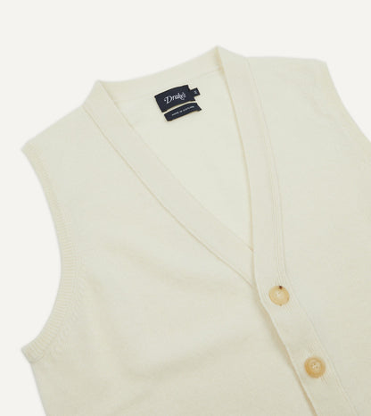 Drake's Ecru Lambswool Sleeveless Cardigan