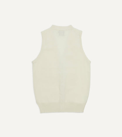 Drake's Ecru Lambswool Sleeveless Cardigan