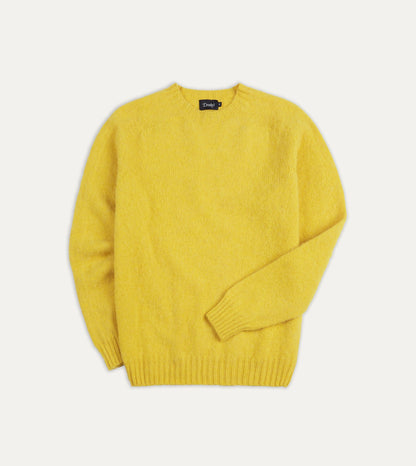Drake's Canary Yellow Brushed Shetland Crew Neck Jumper