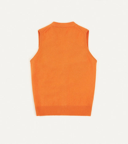 Drake's Orange Lambswool Sleeveless Cardigan