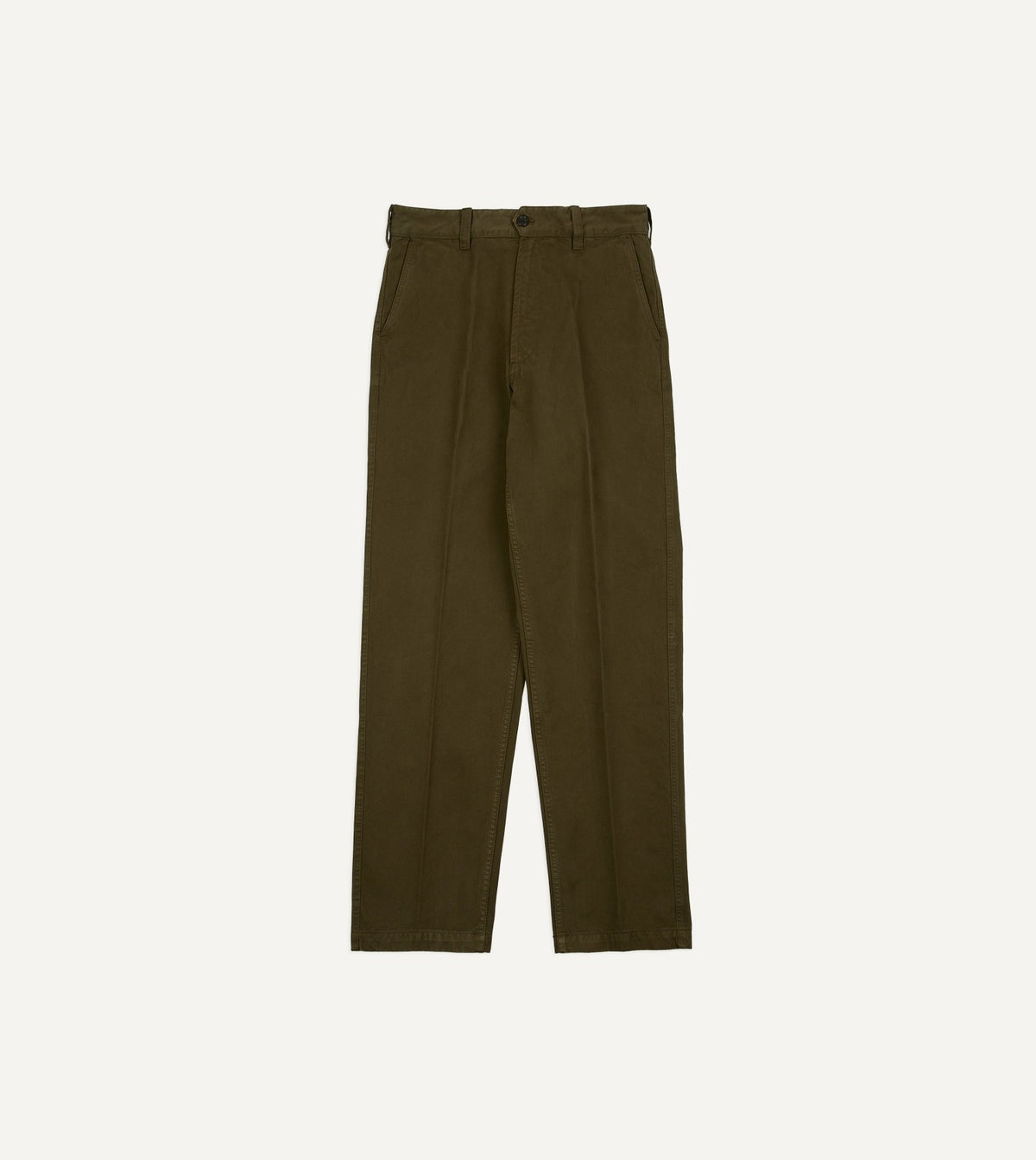 Drake's Olive Heavy Cotton Flat Front Chino