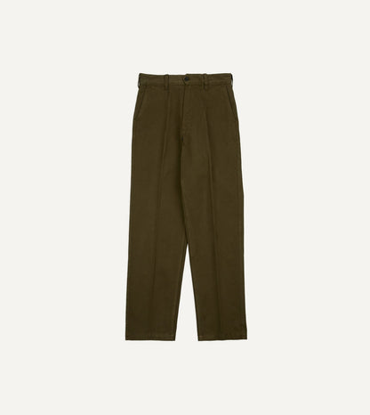 Drake's Olive Heavy Cotton Flat Front Chino
