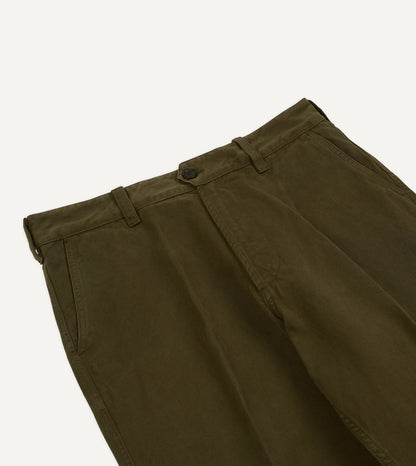 Drake's Olive Heavy Cotton Flat Front Chino