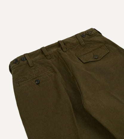 Drake's Olive Heavy Cotton Flat Front Chino