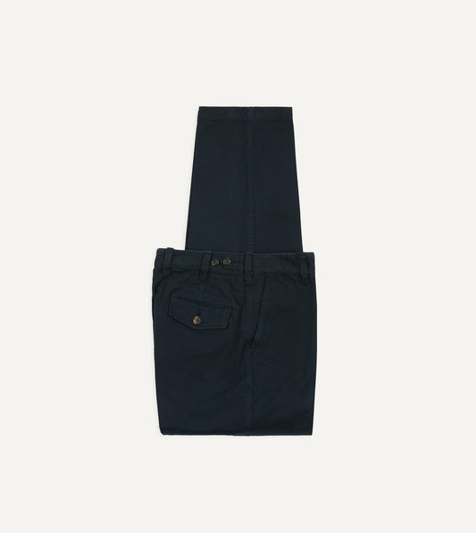 Drake's Navy Heavy Cotton Flat Front Chino