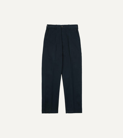 Drake's Navy Heavy Cotton Flat Front Chino