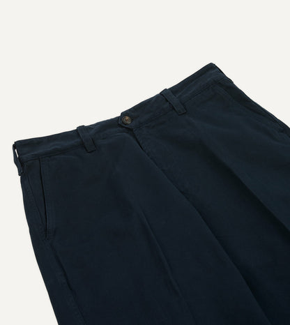 Drake's Navy Heavy Cotton Flat Front Chino