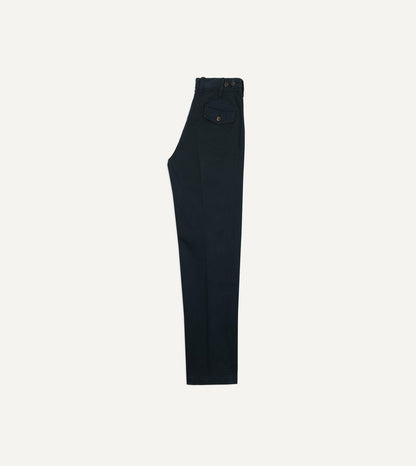 Drake's Navy Heavy Cotton Flat Front Chino