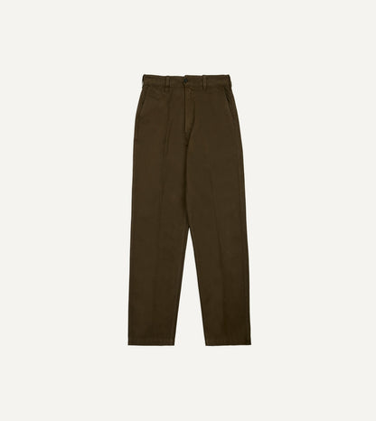 Drake's Brown Heavy Cotton Flat Front Chino