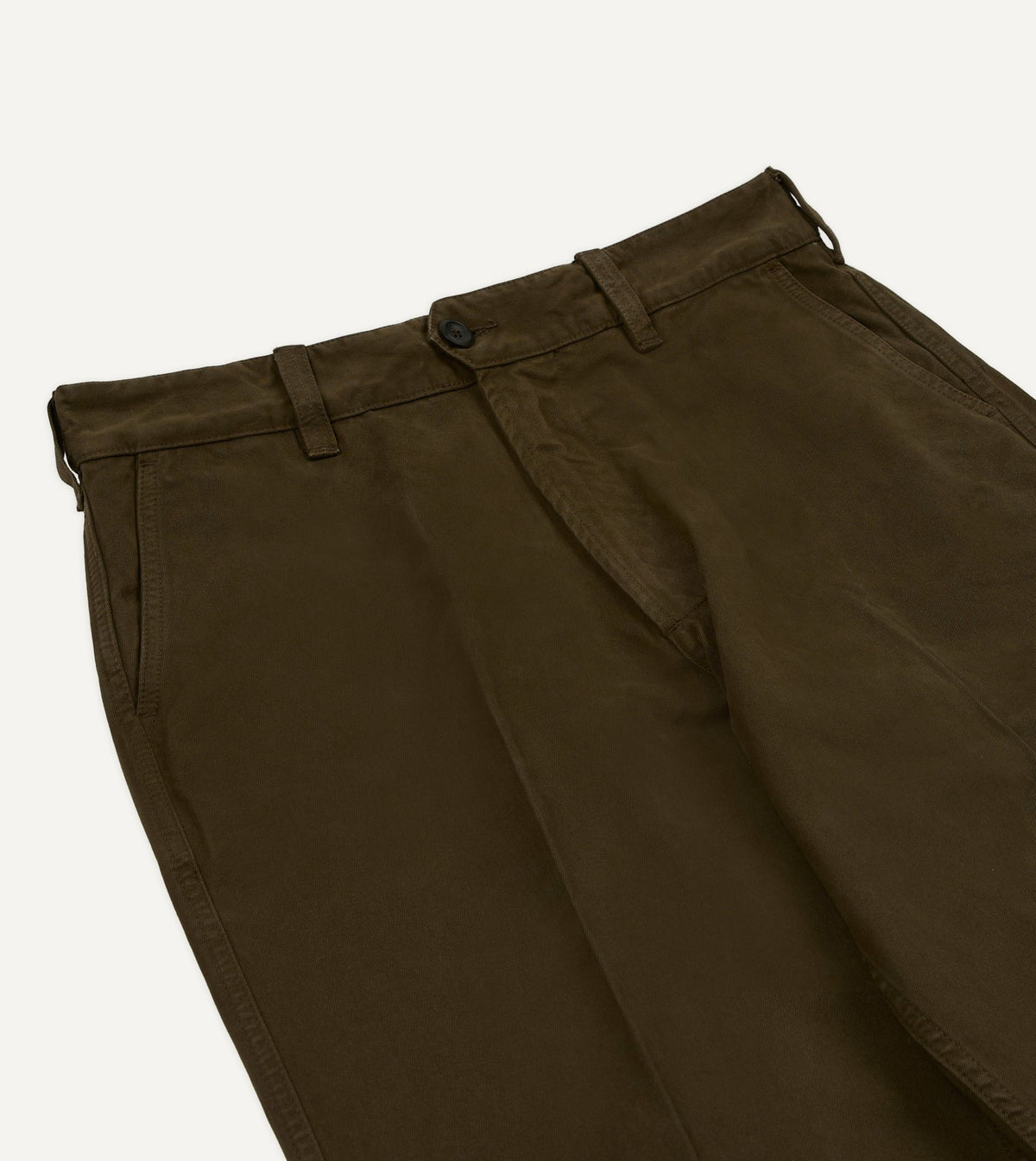 Drake's Brown Heavy Cotton Flat Front Chino