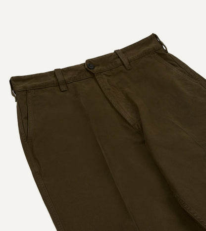 Drake's Brown Heavy Cotton Flat Front Chino