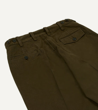 Drake's Brown Heavy Cotton Flat Front Chino