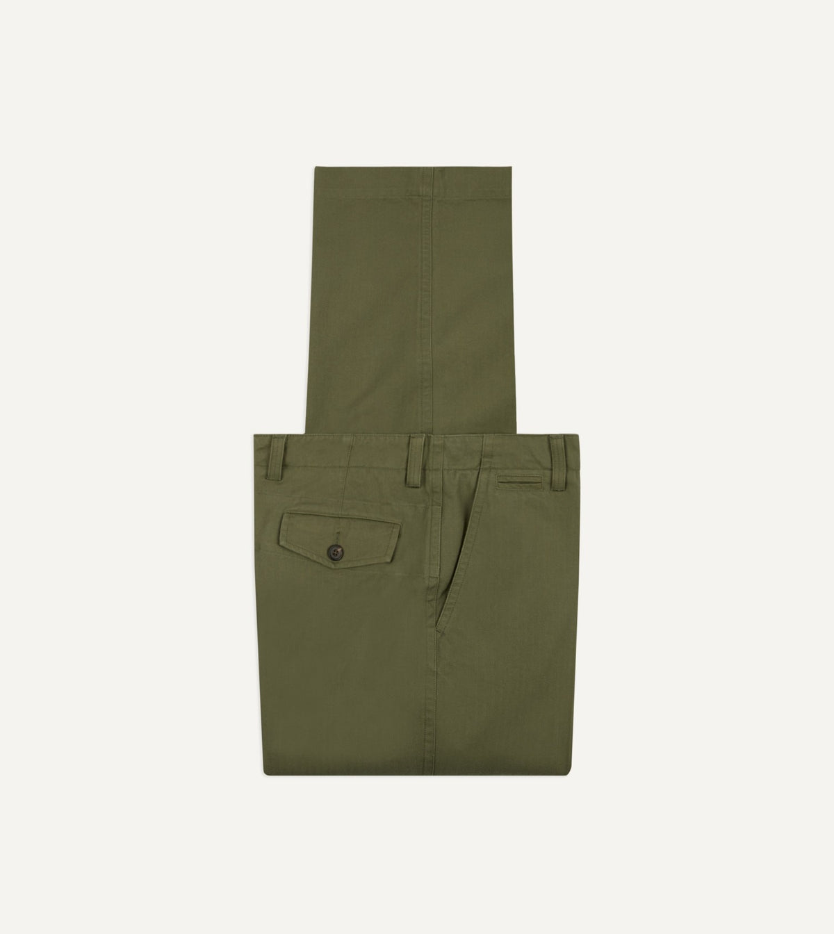 Drake's Green Herringbone Cotton Wide Leg Flat Front Chino