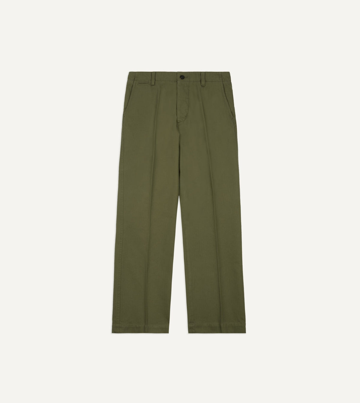 Drake's Green Herringbone Cotton Wide Leg Flat Front Chino