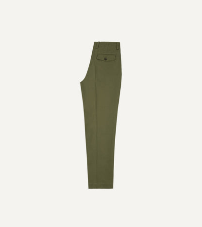 Drake's Green Herringbone Cotton Wide Leg Flat Front Chino