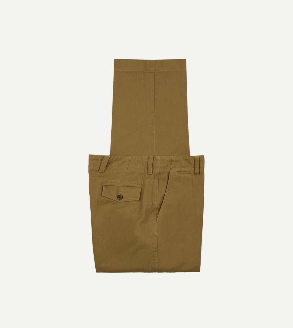 Drake's Khaki Herringbone Cotton Wide Leg Flat Front Chino