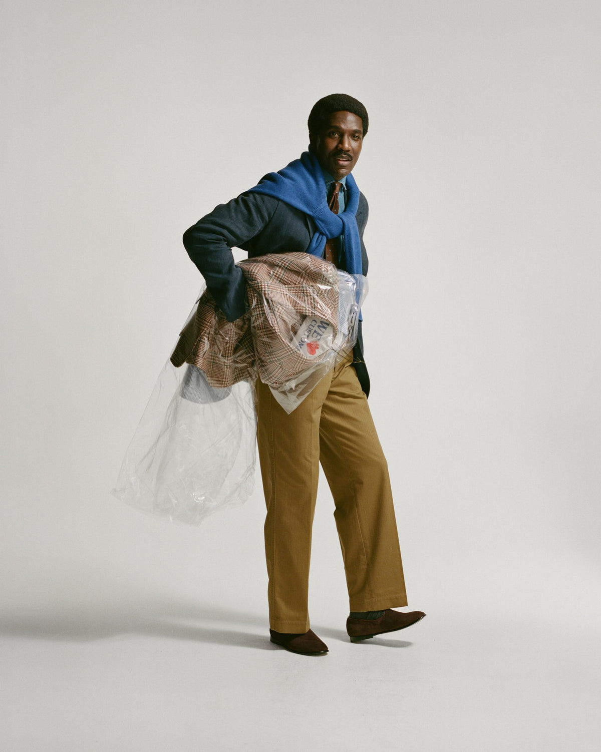 Drake's Khaki Herringbone Cotton Wide Leg Flat Front Chino