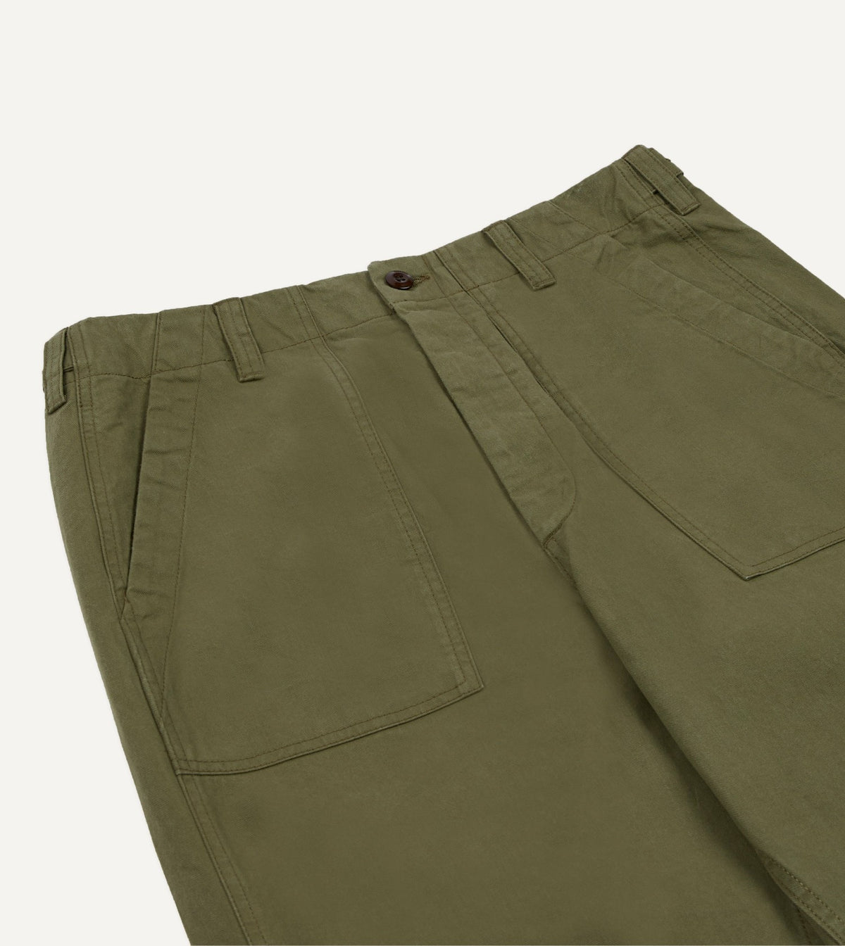 Drake's Khaki Cotton Twill Fatigue Trouser