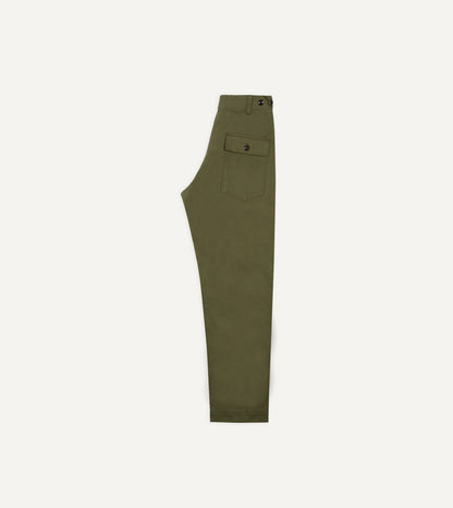 Drake's Khaki Cotton Twill Fatigue Trouser