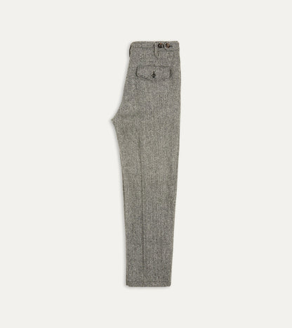 Drake's Grey Herringbone Harris Tweed One Pleat Games Trousers