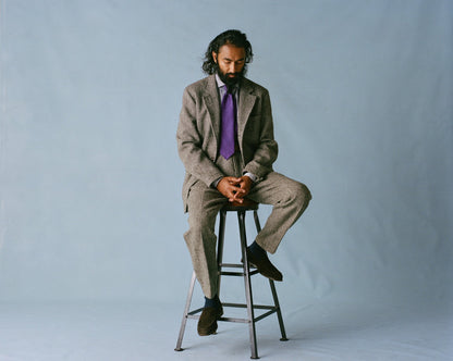 Drake's Grey Herringbone Harris Tweed One Pleat Games Trousers