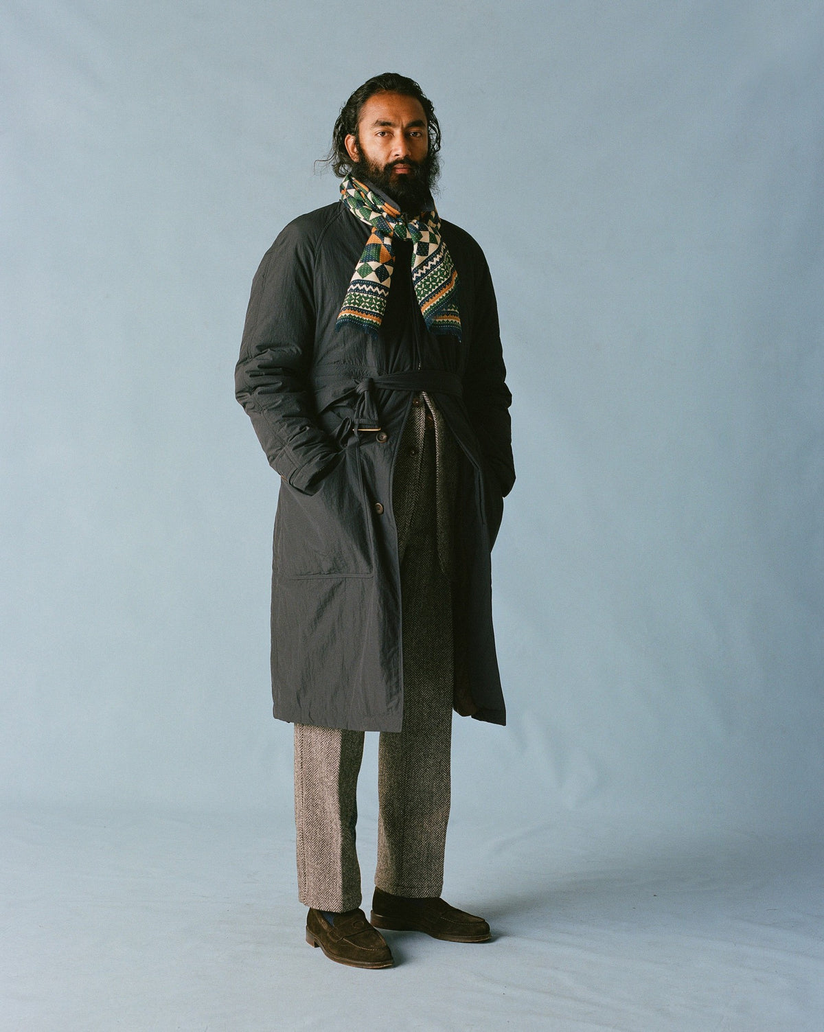 Drake's Grey Herringbone Harris Tweed One Pleat Games Trousers