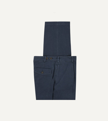 Drake's Navy Herringbone Twill Cotton Games Trouser