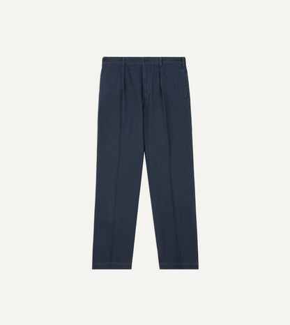 Drake's Navy Herringbone Twill Cotton Games Trouser