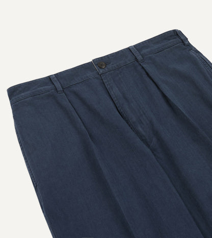 Drake's Navy Herringbone Twill Cotton Games Trouser