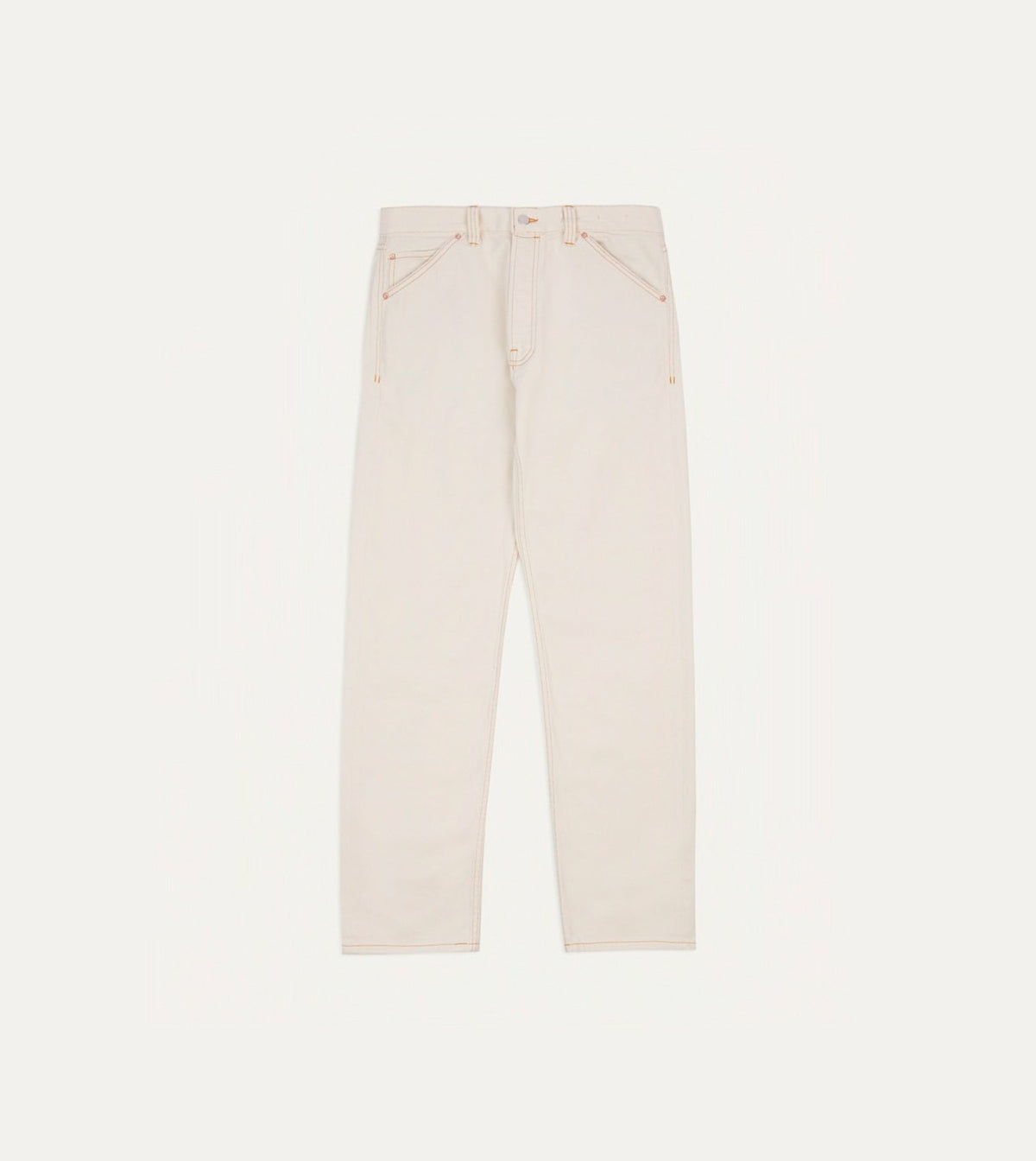 Drake's Ecru 12.7oz Selvedge Denim Contrast Stitch Five-Pocket Jeans
