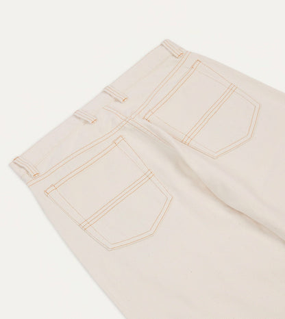 Drake's Ecru 12.7oz Selvedge Denim Contrast Stitch Five-Pocket Jeans