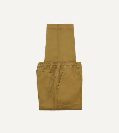 Drake's Khaki Herringbone Twill Cotton Drawstring Trousers