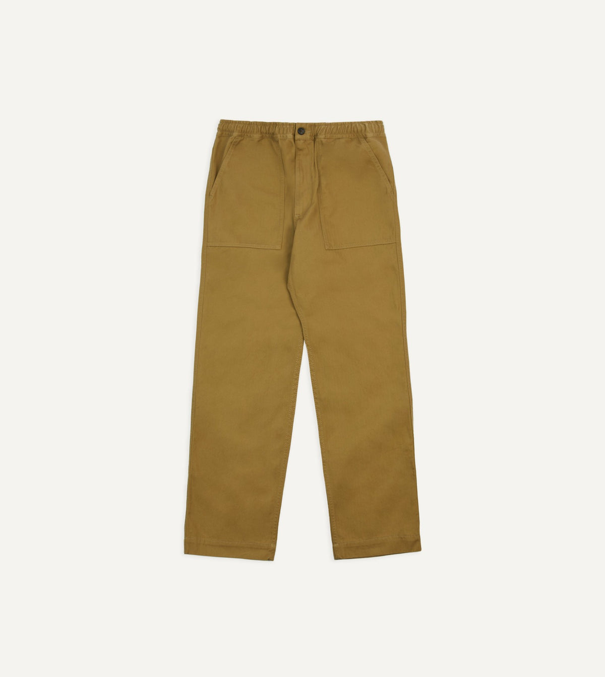 Drake's Khaki Herringbone Twill Cotton Drawstring Trousers