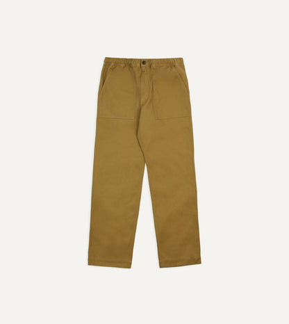 Drake's Khaki Herringbone Twill Cotton Drawstring Trousers