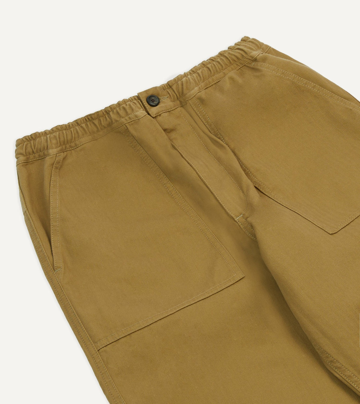 Drake's Khaki Herringbone Twill Cotton Drawstring Trousers
