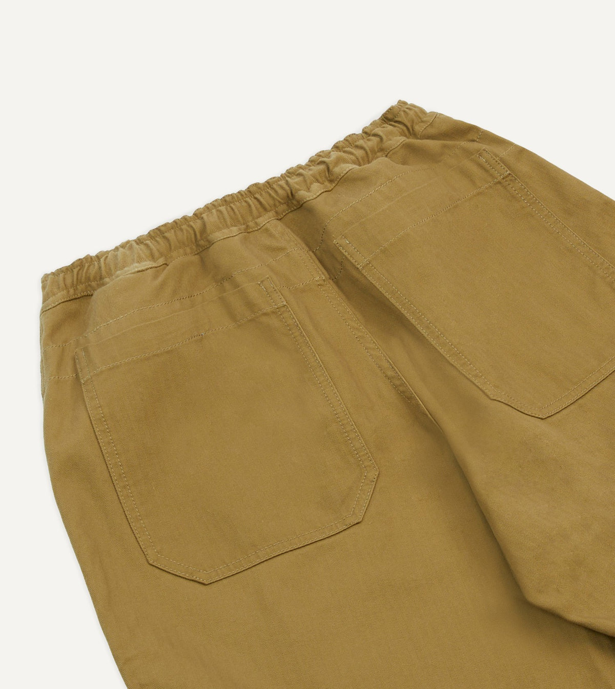 Drake's Khaki Herringbone Twill Cotton Drawstring Trousers