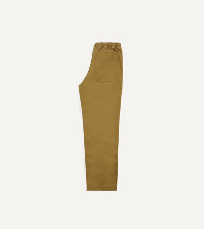 Drake's Khaki Herringbone Twill Cotton Drawstring Trousers