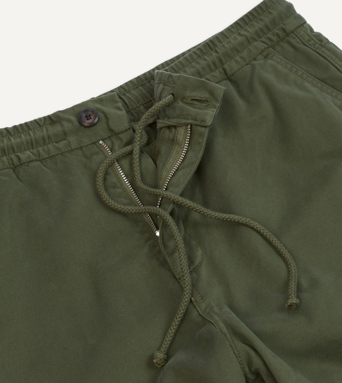 Drake's Olive Cotton Drawstring Trousers