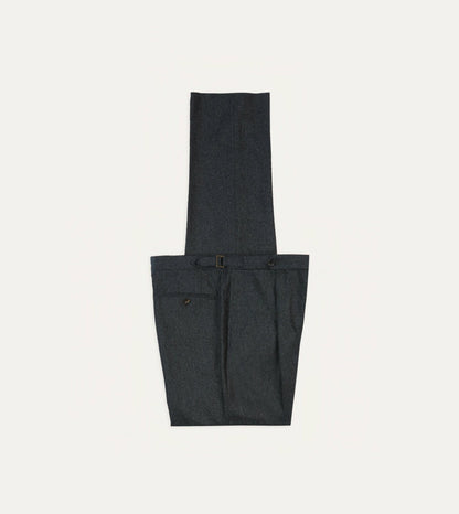 Drake's Grey Wool Flannel Single Pleat Trouser