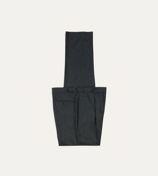 Drake's Grey Wool Flannel Single Pleat Trouser