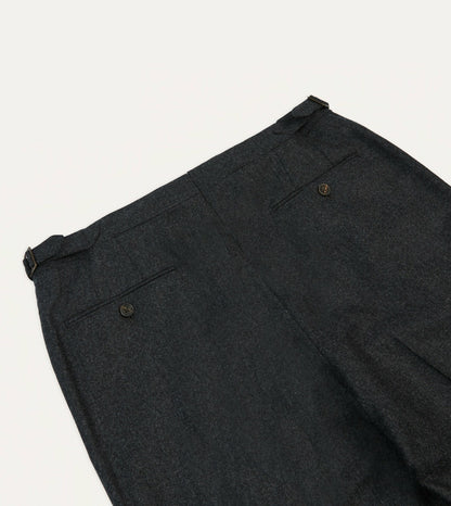 Drake's Grey Wool Flannel Single Pleat Trouser