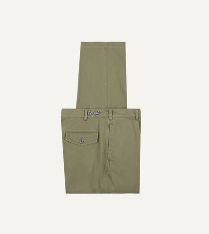 Drake's Olive Herringbone Twill Cotton Games Trouser