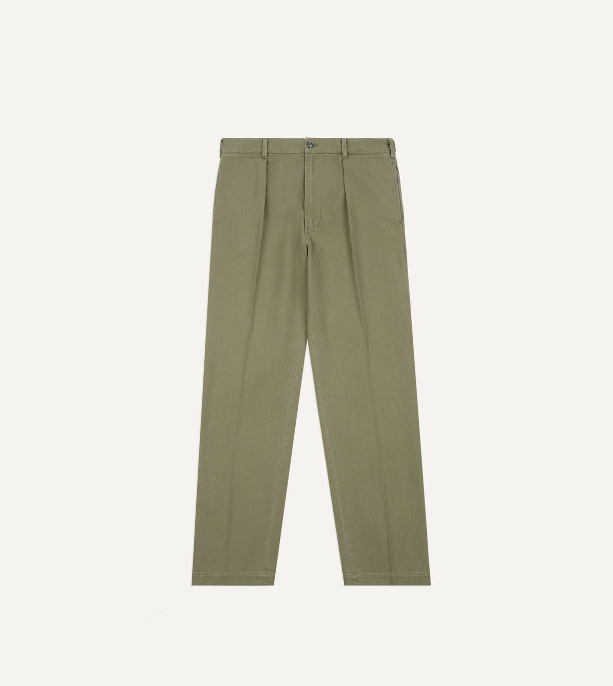 Drake's Olive Herringbone Twill Cotton Games Trouser